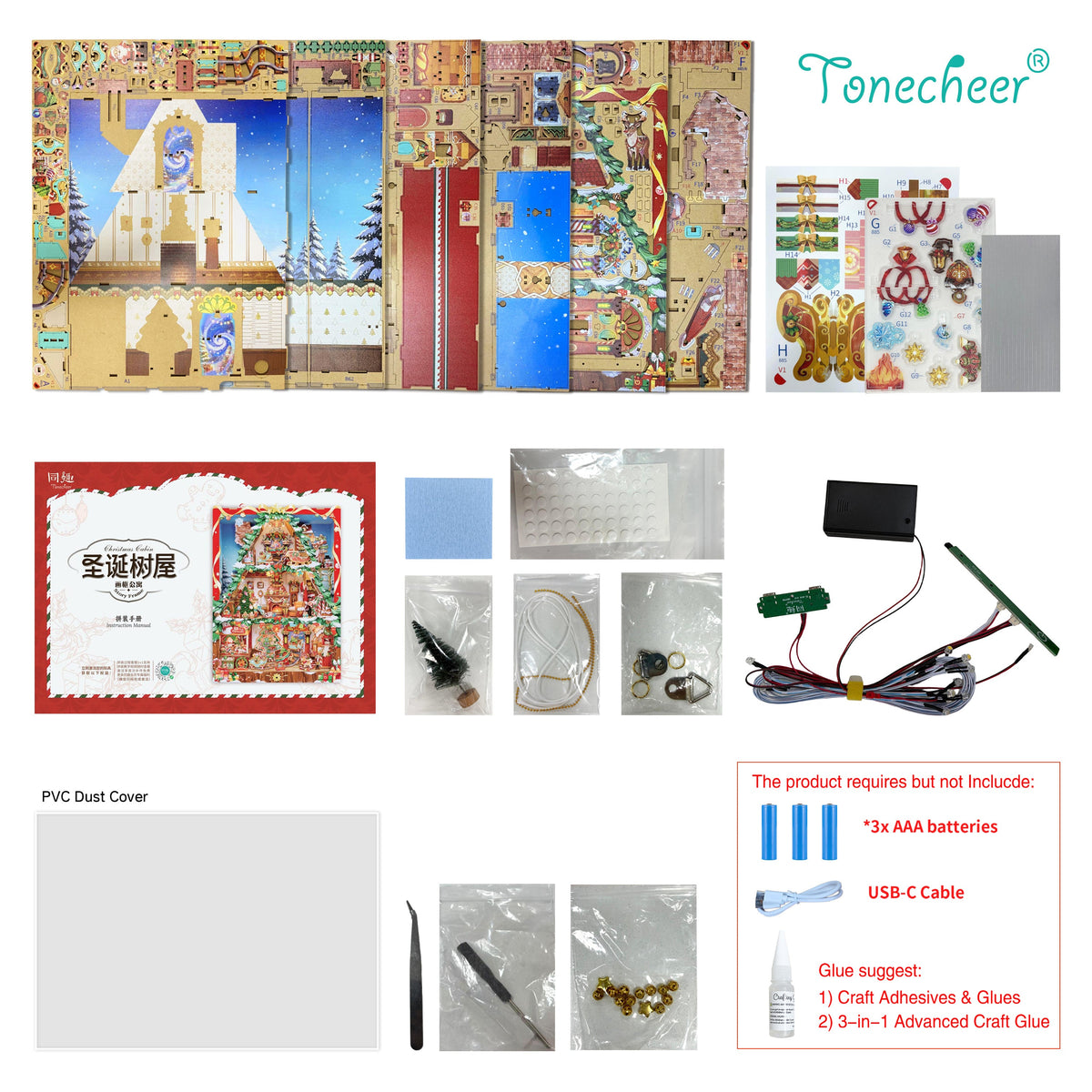 TONECHEER 3D Wooden Puzzle DIY Story Frame Kit (Christmas Cabin)