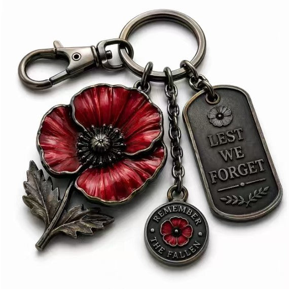 Memorial Day Poppy Remembrance Keychain