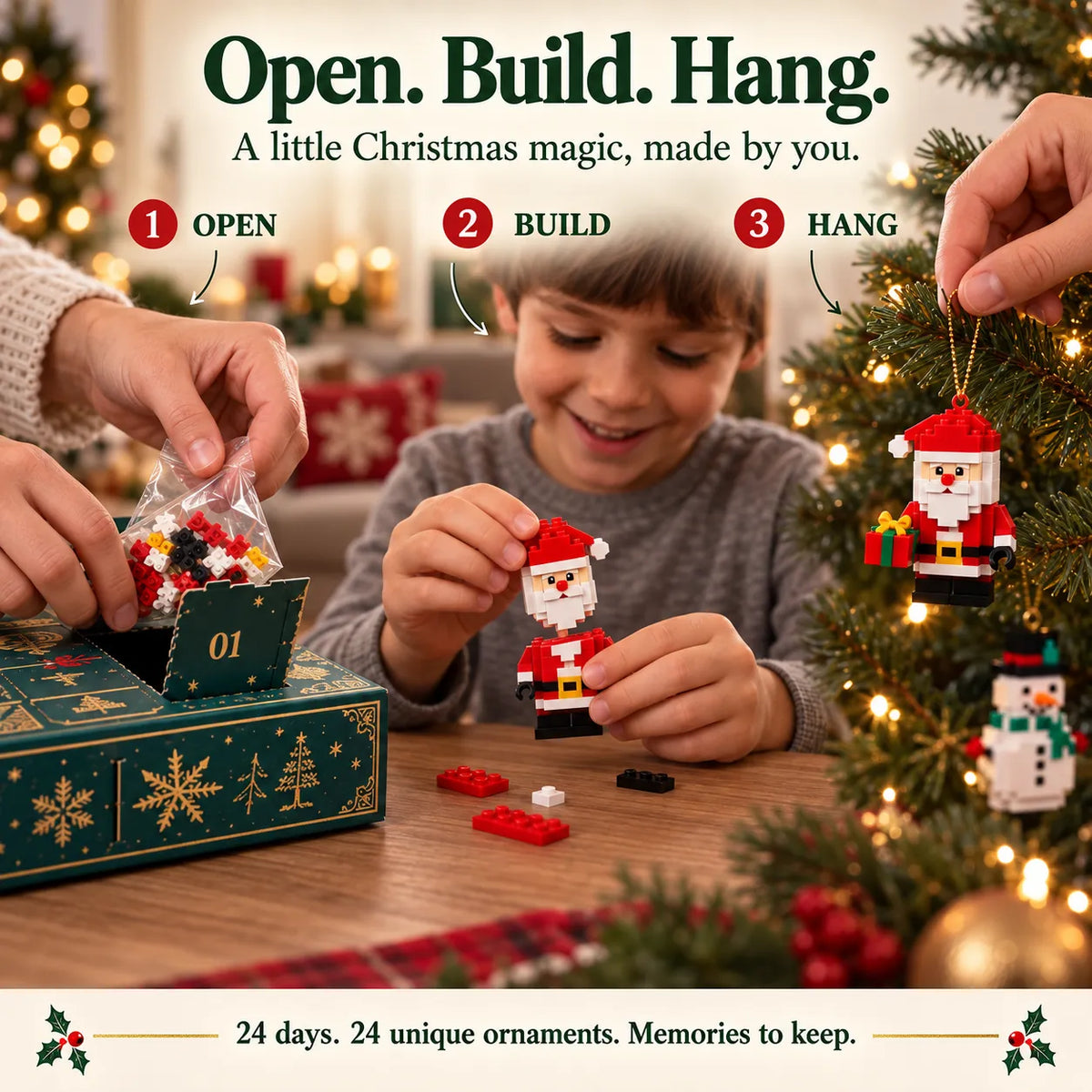 ⏳ Last Day 49% OFF – 🎄24-Day Mini Christmas Brick Ornament Advent Calendar | 24 Unique Buildable Holiday Ornaments to Create, Hang & Keep 🧱