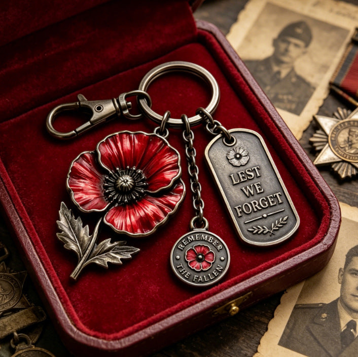 Memorial Day Poppy Remembrance Keychain