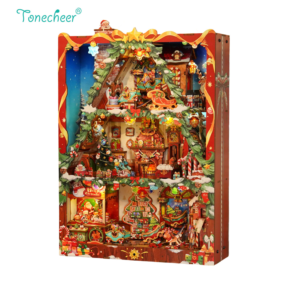 TONECHEER 3D Wooden Puzzle DIY Story Frame Kit  (Christmas Cabin)