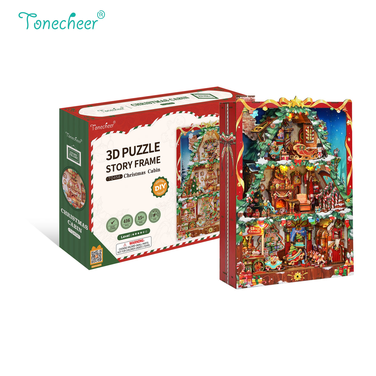 TONECHEER 3D Wooden Puzzle DIY Story Frame Kit  (Christmas Cabin)