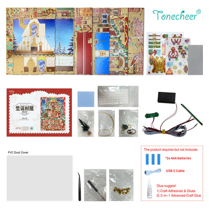 TONECHEER 3D Wooden Puzzle DIY Story Frame Kit  (Christmas Cabin)