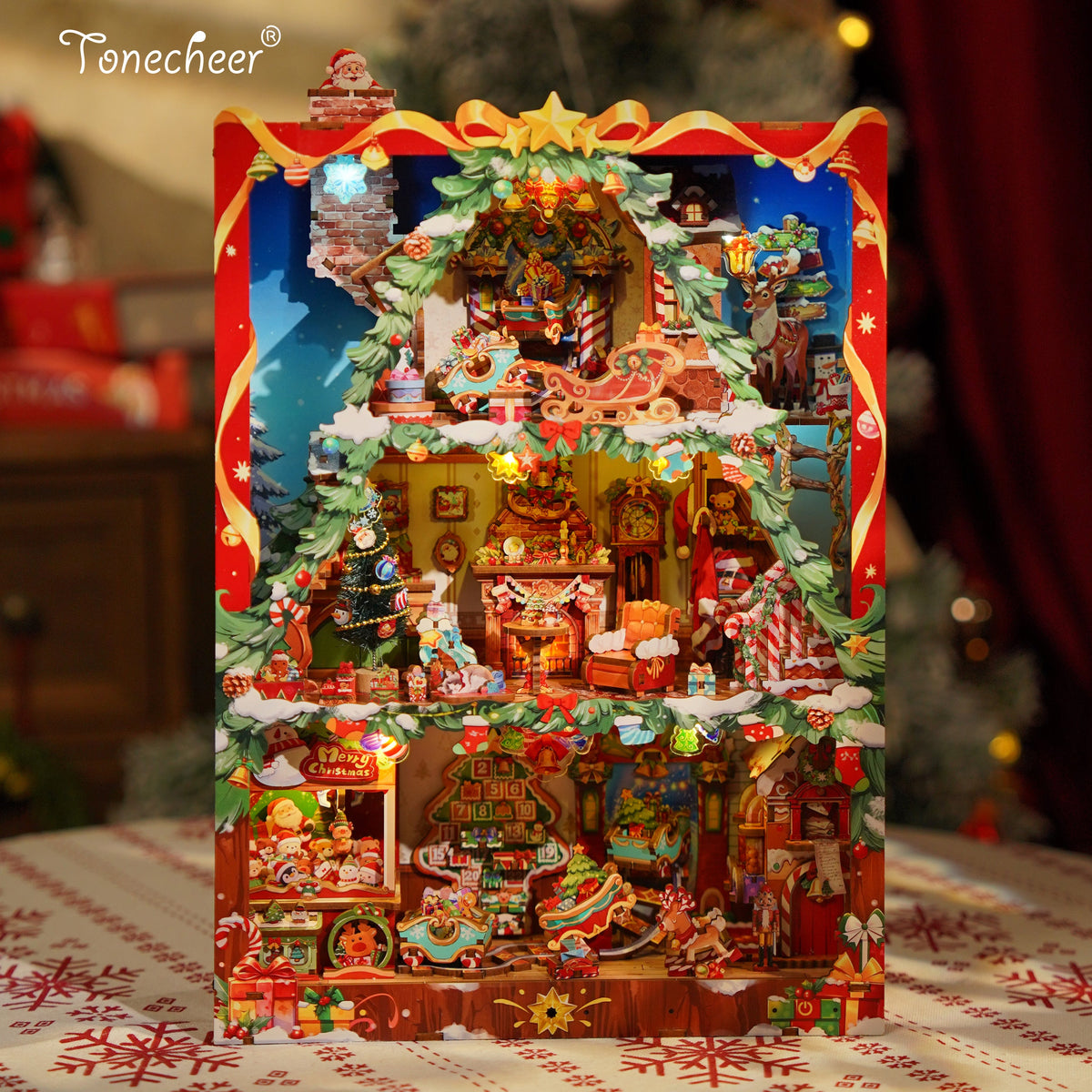 TONECHEER 3D Wooden Puzzle DIY Story Frame Kit  (Christmas Cabin)
