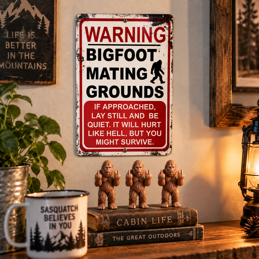 Warning Bigfoot Mating Grounds Sign – Funny Sasquatch Wall Decor