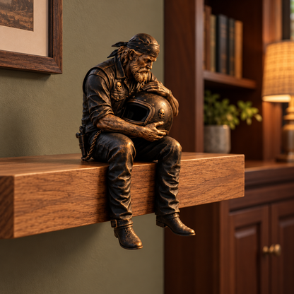 Old Biker Soul Shelf Sitter Collection – Rustic Motorcycle Rider Figurines for Men