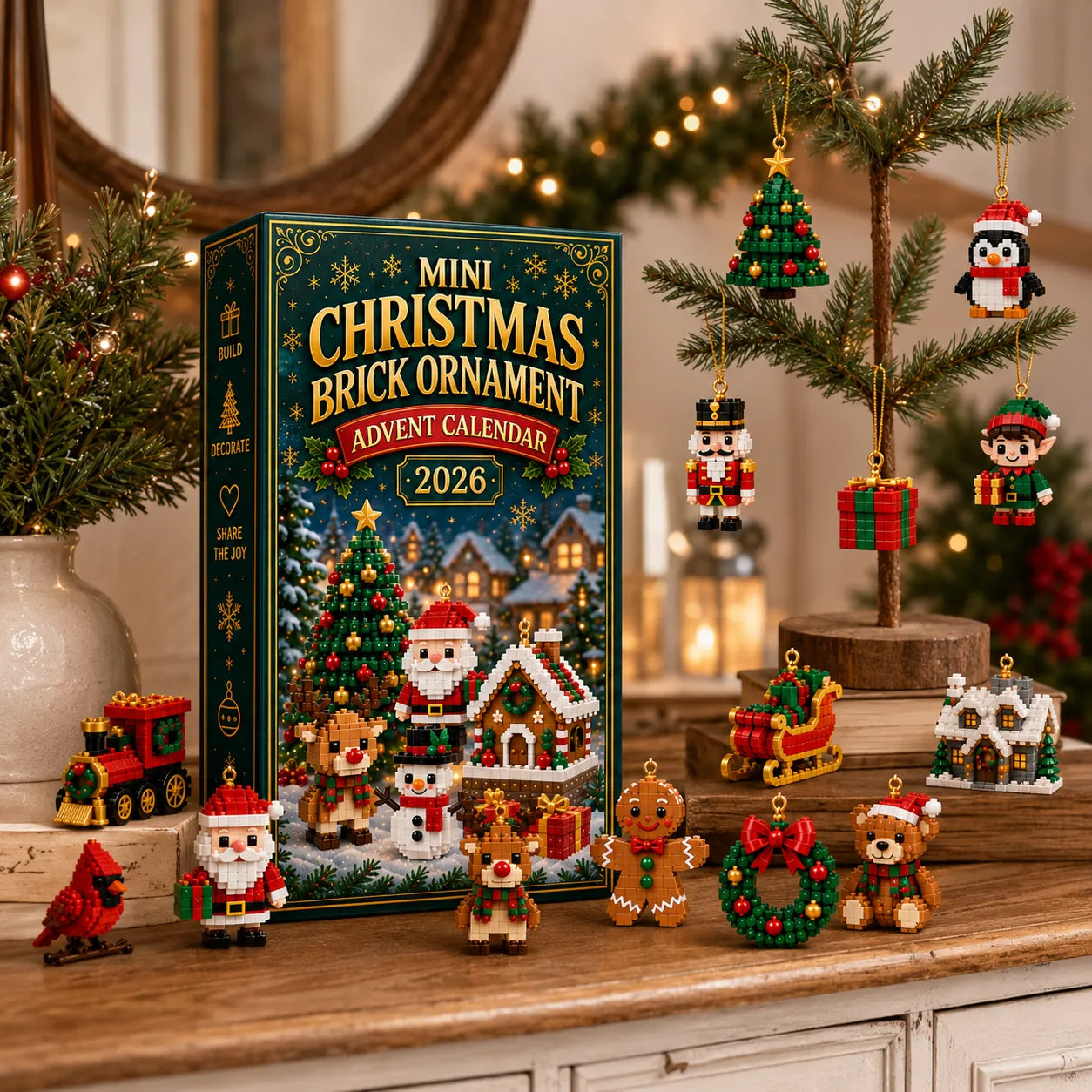 ⏳ Last Day 49% OFF – 🎄24-Day Mini Christmas Brick Ornament Advent Calendar | 24 Unique Buildable Holiday Ornaments to Create, Hang & Keep 🧱