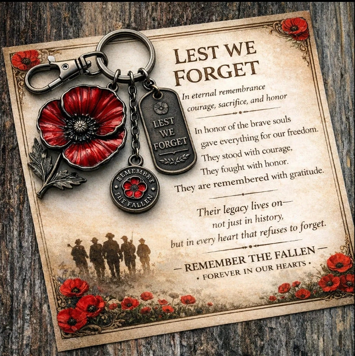 Memorial Day Poppy Remembrance Keychain