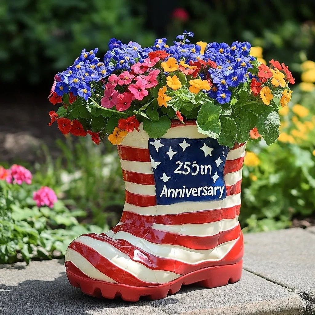 American Flag Boot Flower Pot – 250th Anniversary Edition