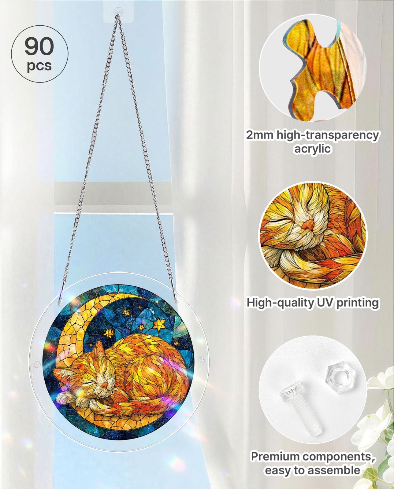Acrylic Jigsaw Puzzle Suncatcher - Starry Moon Cat