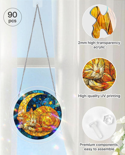 Acrylic Jigsaw Puzzle Suncatcher - Starry Moon Cat