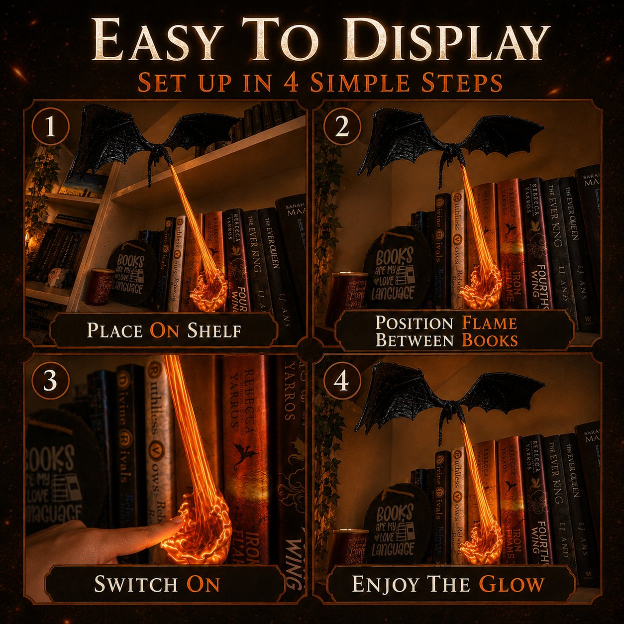 Light-Up Dragon Fire Bookshelf Lamp